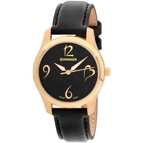 Wenger Women`s Watch City Very Lady Rose Gold Tone Case Black Strap 01.1421.107