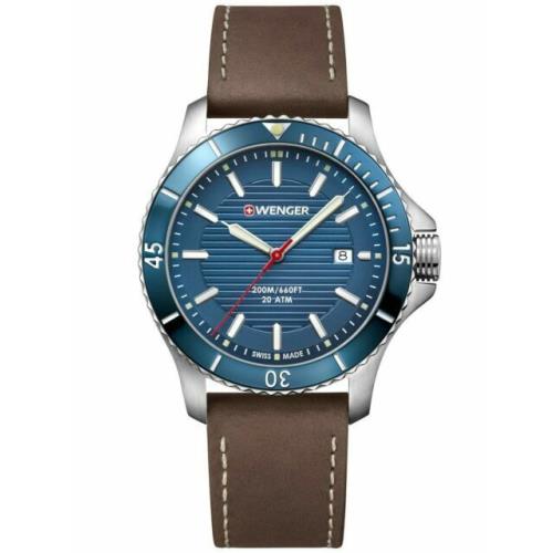 Wenger Seaforce 190811571 Blue Dial Brown Leather Strap Date Men`s Watch 1362657