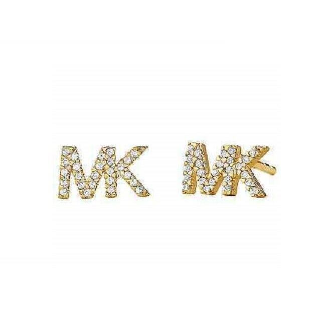Michael Kors Gold Tone Crystals Glitz MK Logo Stud Earrings MKJ7632