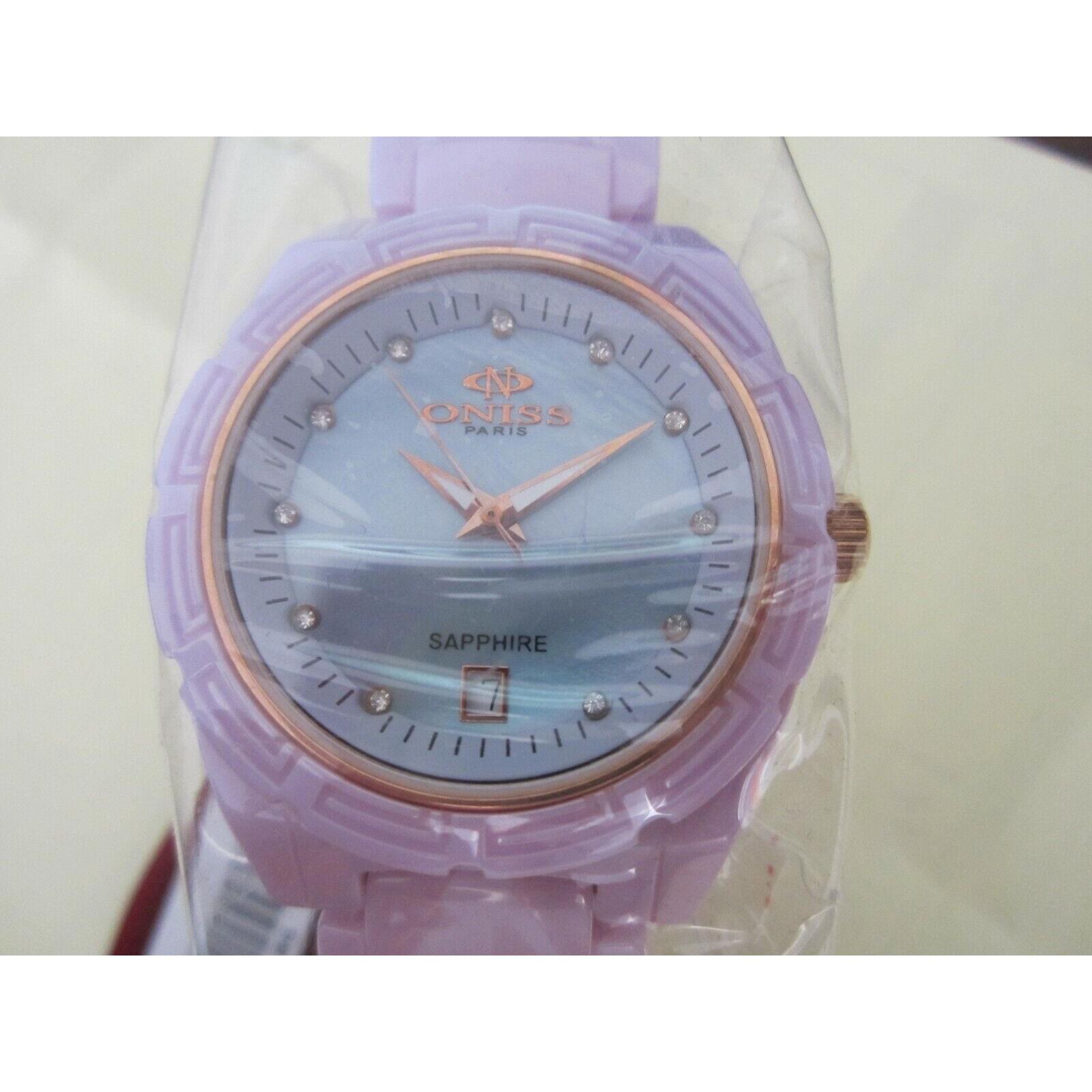 Oniss Lady`s Watch Quartz All Pink Ceramic Diamond Mop Sapphire ON7702