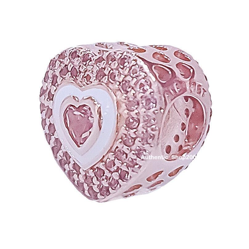 Pandora Rose Gold Pink Pave Heart Charm Pendant 788097NPR