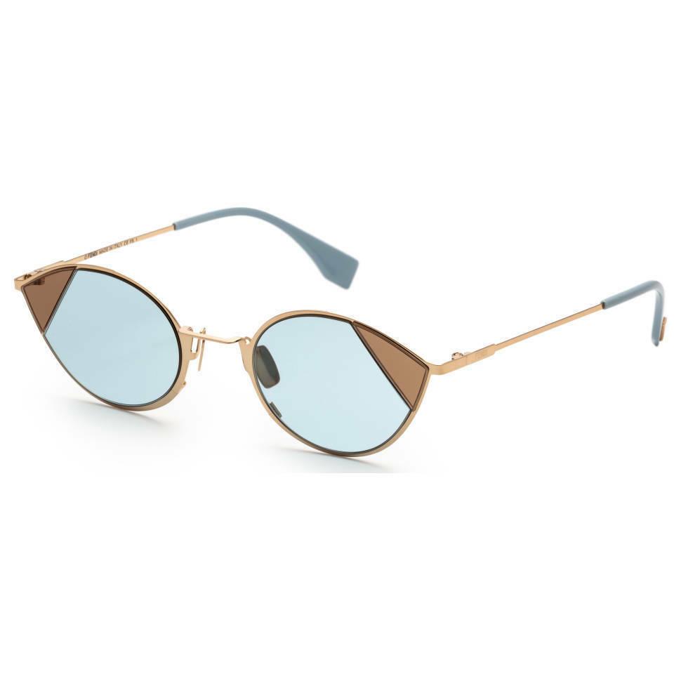 Fendi Cat Eye Oval Sunglasses Lightweight Sky Blue Gold-tone Frame Category 1