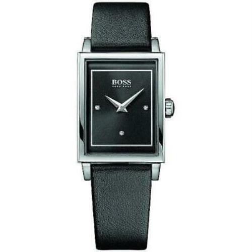 Hugo Boss Women`s 1502348 Crystal Black Leather Watch