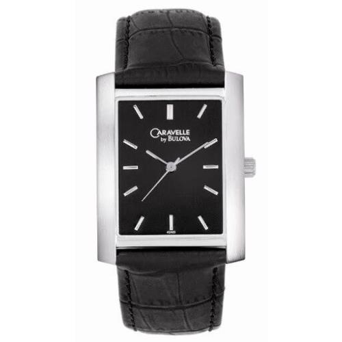 Caravelle 43A03 Men`s Black Dial Silver Tone Leather Band Strap Dress Watch