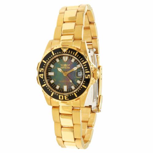 Invicta Women`s Watch Pro Diver Blue Mop Dial Yellow Gold Steel Bracelet 2962