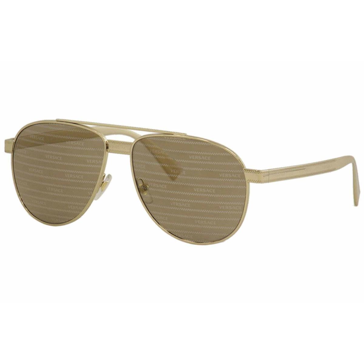 Versace Sunglasses VE2209 1252V3 Pale Gold / Brown Tamp Versace Silver Gold Versace sunglasses