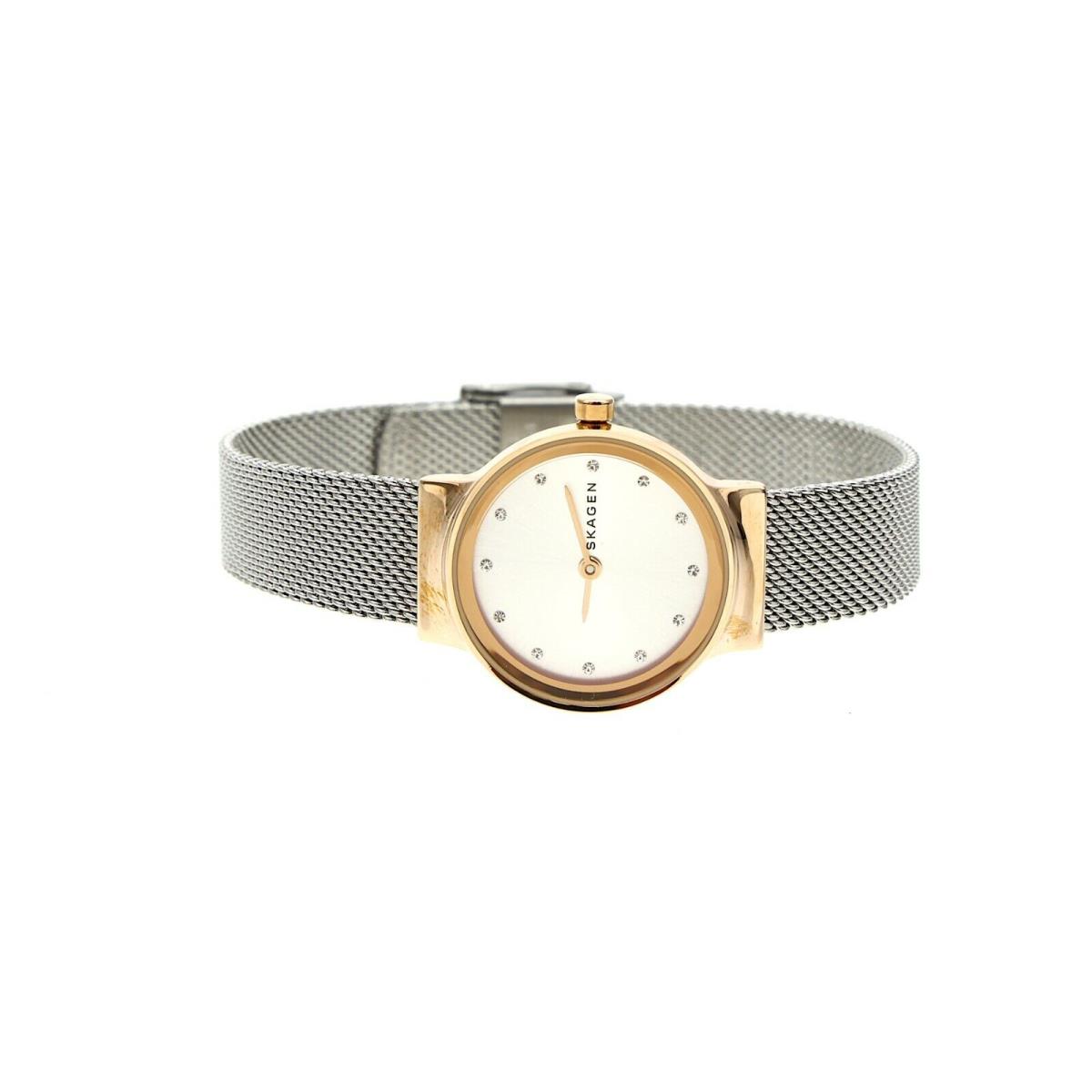 Skagen Freja Crystal Accent Rose Gold Two Tone Mesh Strap 26mm Watch 1737