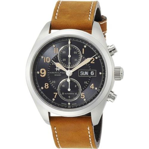 Hamilton Men`s H71616535 Khaki Field Black Dial 42mm Leather Watch