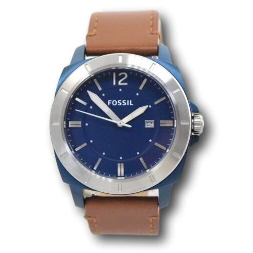 Fossil Privateer Sport Men`s 45mm Blue Dial Brown Leather Quartz Watch BQ2323
