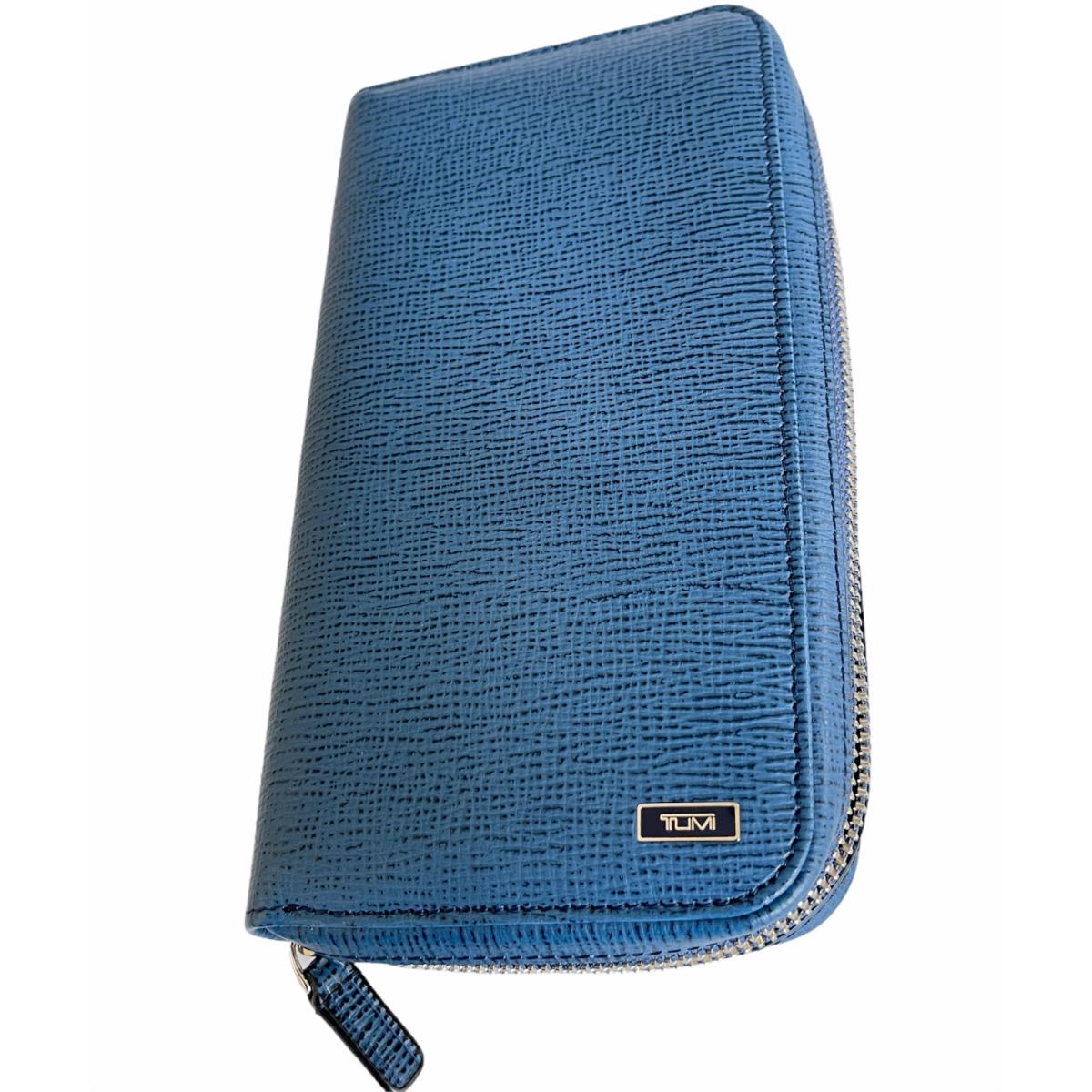 Tumi Monaco Cobalt Blue Leather Ziparound Travel Wallet 019877C Tumi