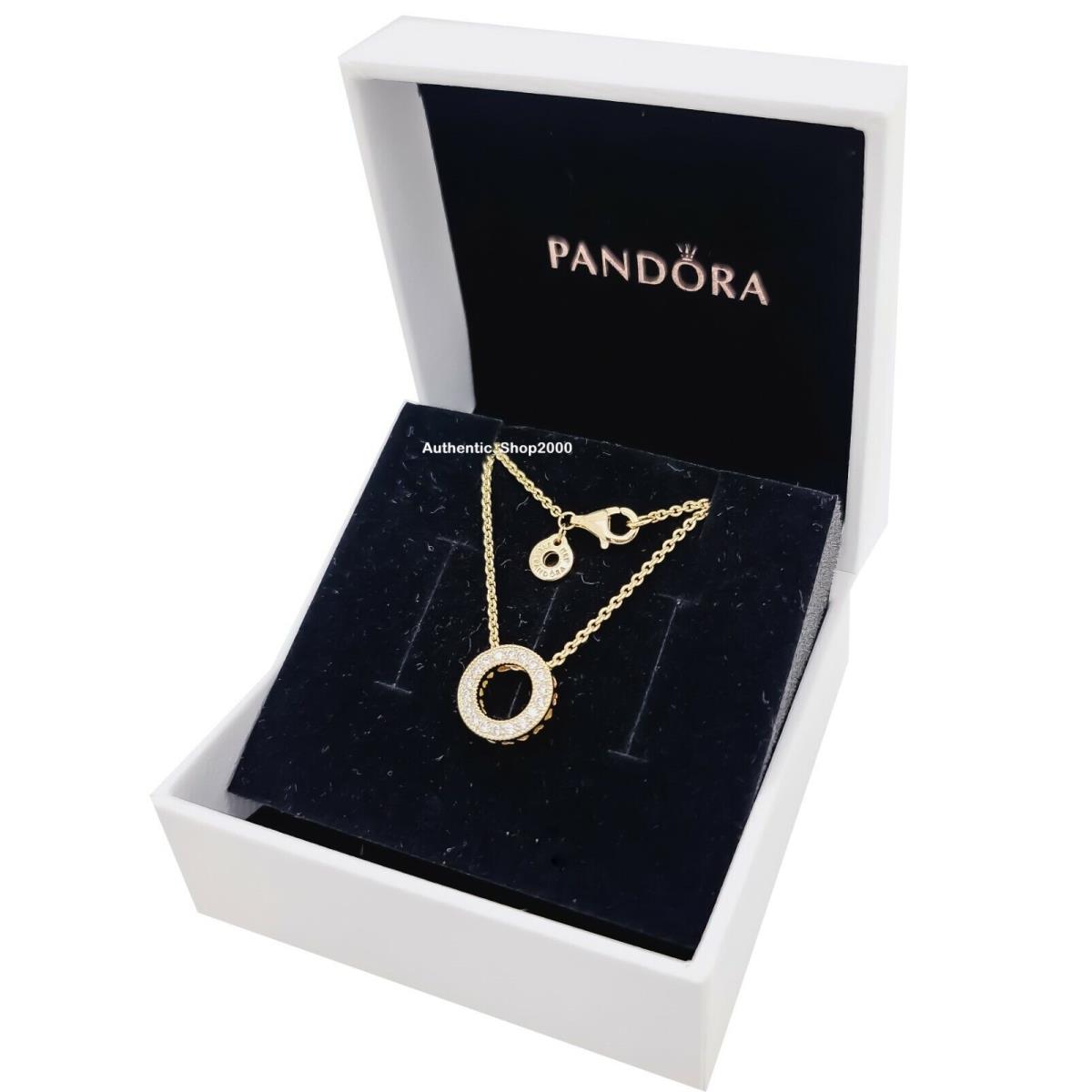 Pandora 14k Gold Logo Pav Circle Collier Necklace 367436C01