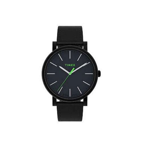 Timex Originals 42mm Leather Strap Black/green Watch TW2U05700VQ