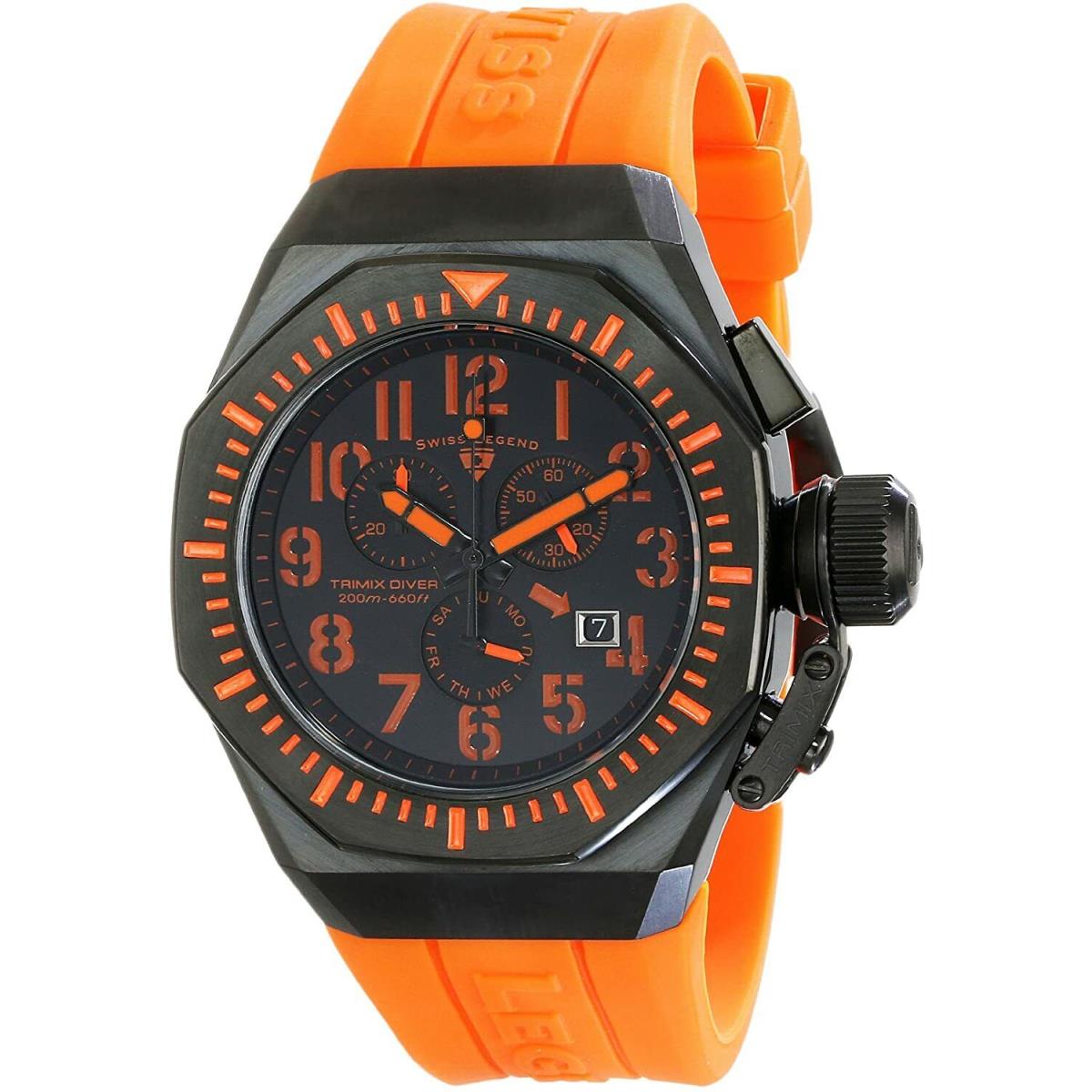 Swiss Legend Mens Trimix Diver Halloween Black Orange Chronograph Watch 10540
