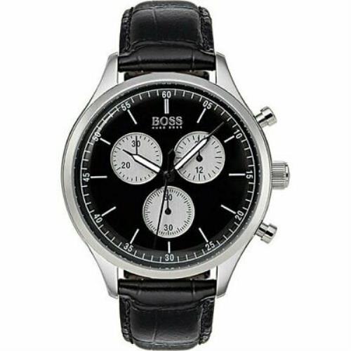Hugo Boss 1513543 Companion 43MM Men`s Chronograph Black Leather Watch