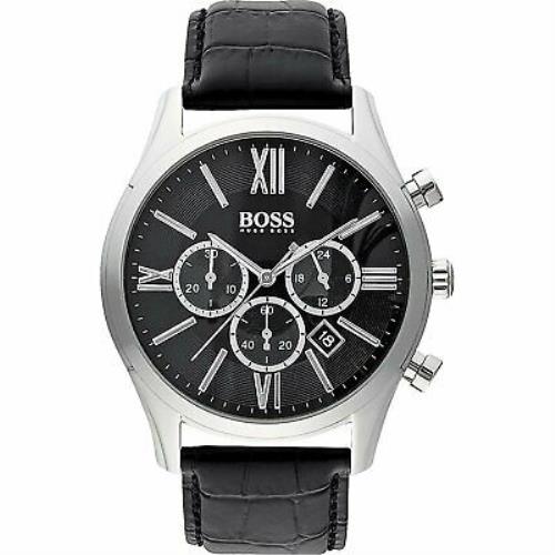 Hugo Boss Men`s 1513194 `ambassador` Chronograph Black Leather Watch