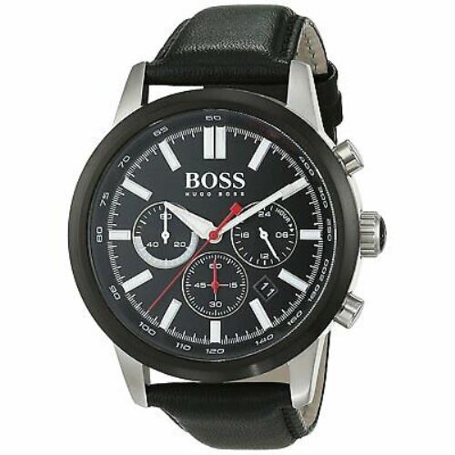 Hugo Boss 1513191 Ambassador 44MM Men`s Chronograph Black Leather Watch