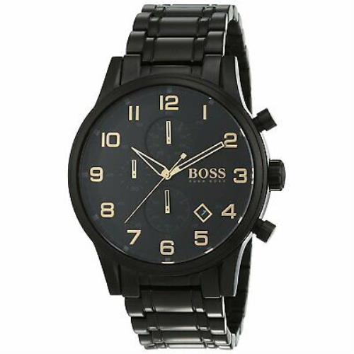 Hugo Boss 1513275 Aeroliner 44MM Men`s Chronograph Black Stainless Steel Watch