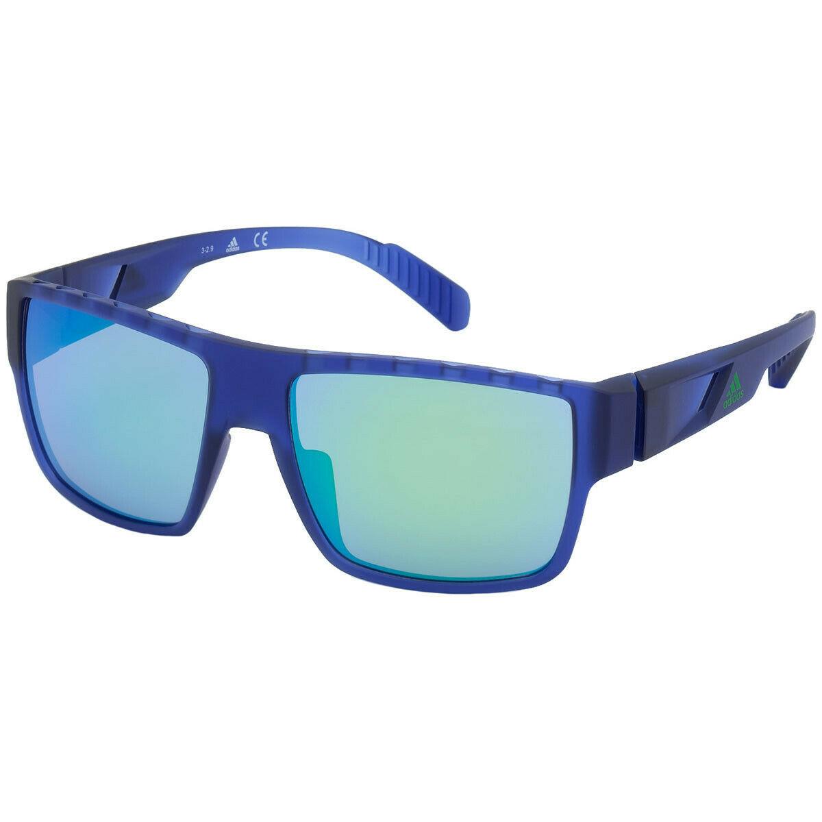 Adidas Sport Men Sunglasses SP0006S-91Q Matte Blue Frame Mirrored Green Lenses