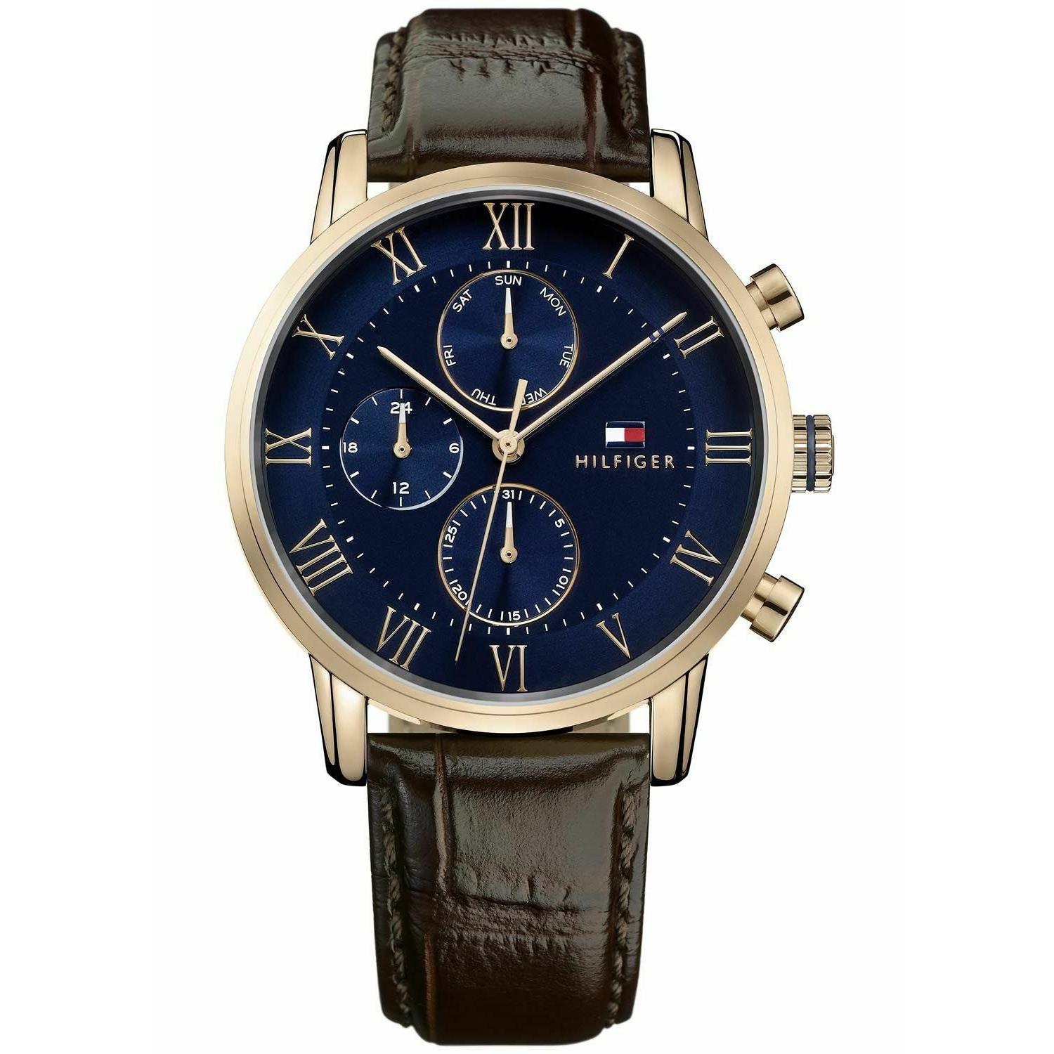 Tommy Hilfiger Blue Multi-dial Brown Leather Strap Men s Watch - 1791399
