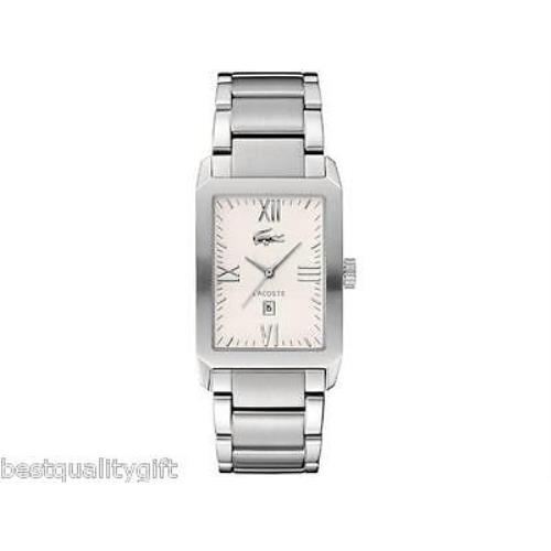 Lacoste Silver Tone White Rectangle Dial Roman Numerals Watch 2010591