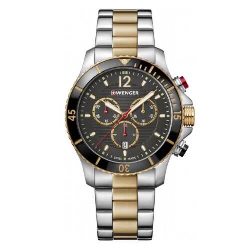 Wenger Men`s Watch Seaforce Chronograph Black Dial Two Tone Bracelet 01.0643.113