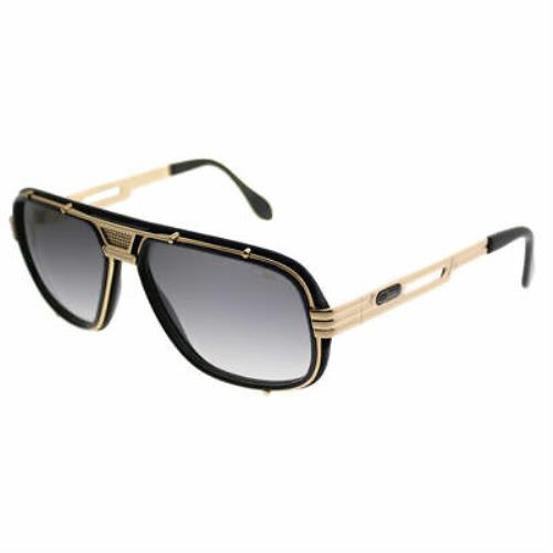 Cazal Legends 665 001SG Black Gold Plastic Aviator Sunglasses Grey Gradient Lens