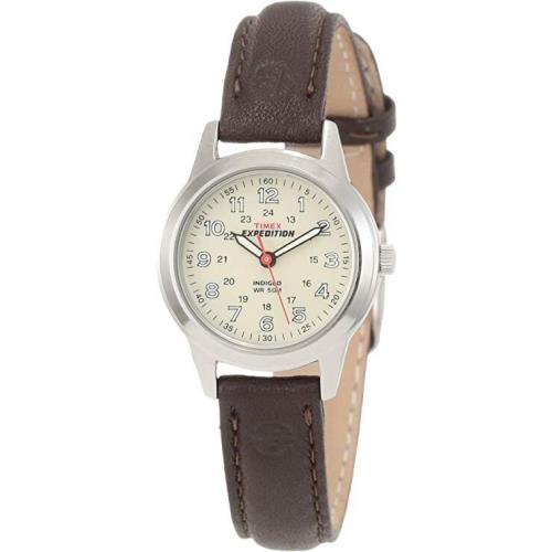 Timex T40301 Woman`s Expedition Metal Field Brown Leather Strap Watch