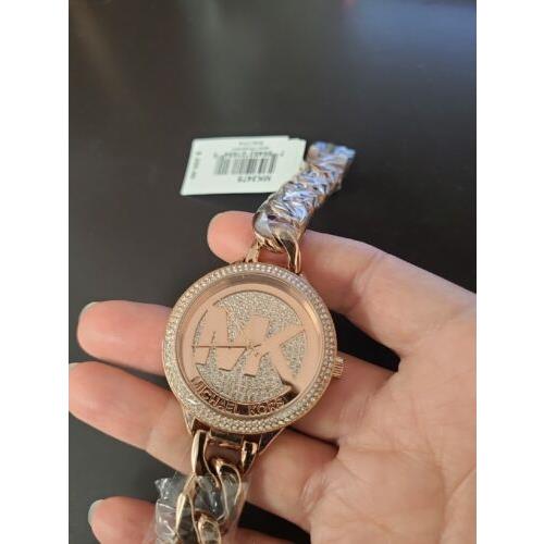 Michael Kors Women`s MK3475 Slim Runway Chain Rose Gold Tone Glitz Dial Watch