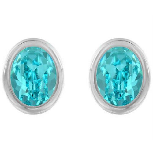 Swarovski Lt Turquoise Crystal Pierced Studs Earrings Laser Rhodium -5101257