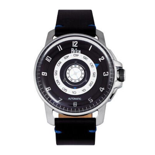 Reign Monarch Automatic Domed Leather-band Watch - Silver/black