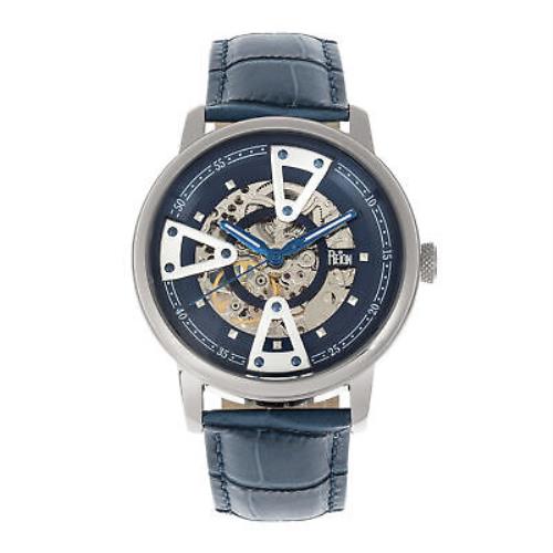Reign Belfour Automatic Skeleton Leather-band Watch - Silver/blue