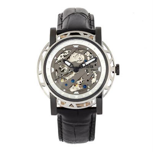 Reign Stavros Automatic Skeleton Leather-band Watch - Silver/charcoal