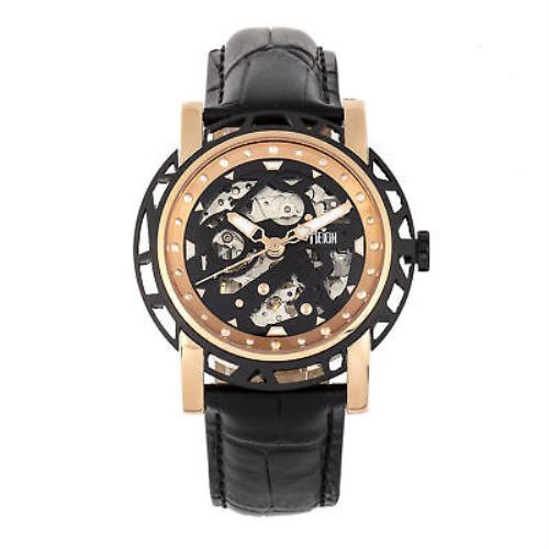 Reign Stavros Automatic Skeleton Leather-band Watch - Rose Gold/black