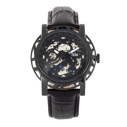 Reign Stavros Automatic Skeleton Leather-band Watch - Black
