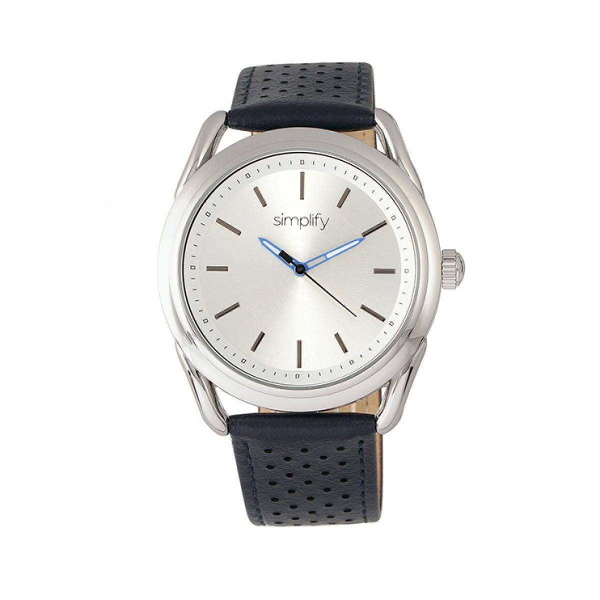 Simplify The 5900 Leather-band Watch - Silver/blue