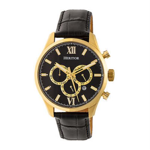 Heritor Automatic Benedict Leather-band Watch w/ Day/date - Gold/black