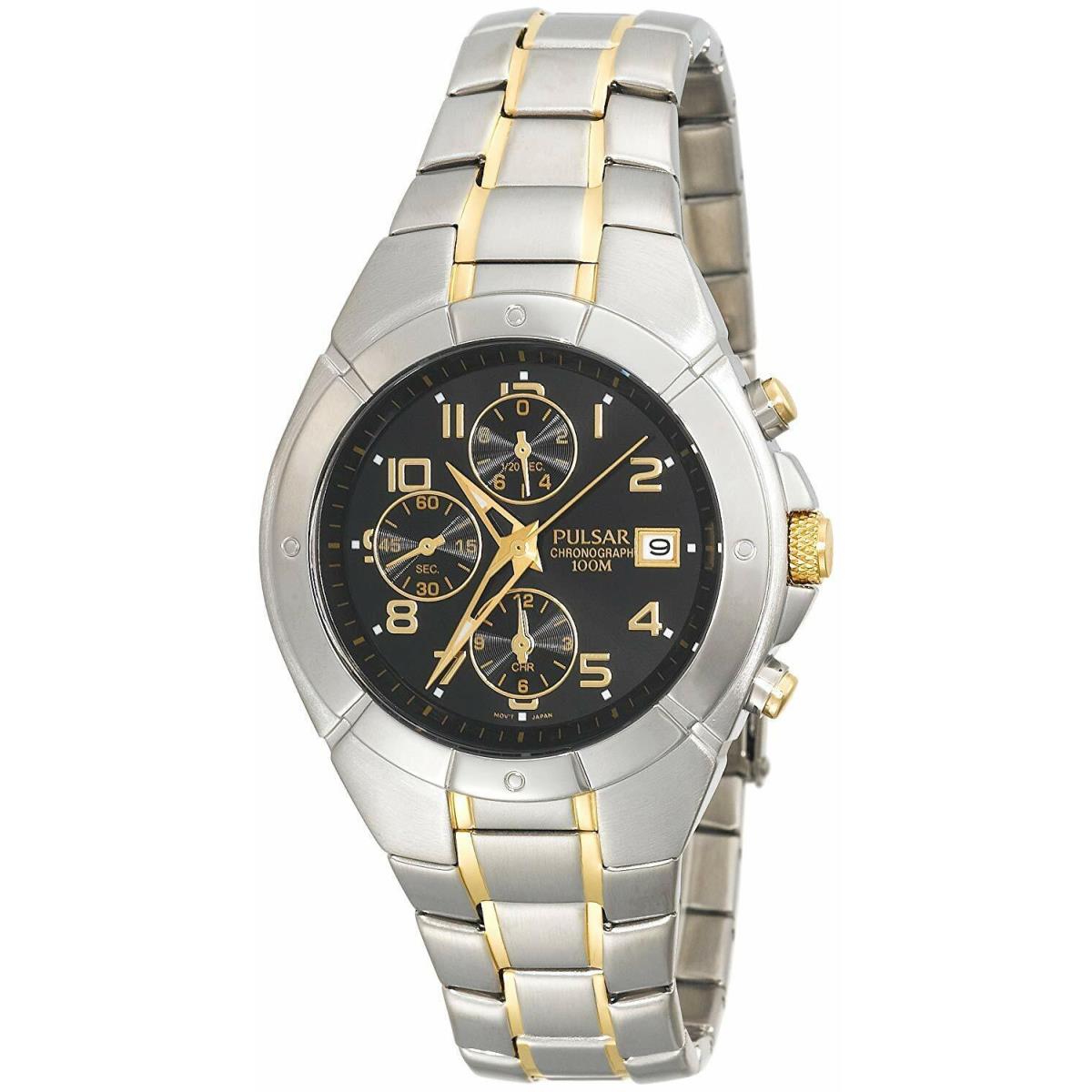Pulsar PF8188 Men`s Black Dial Chronograph Stainless Steel Two-tone Dress Watch