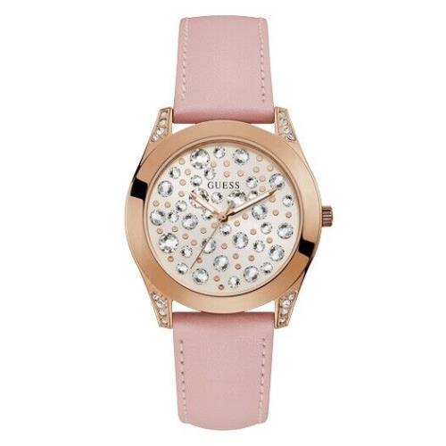 Guess Women`s Stainless Steel Clear Stone Dial Silicone Watch U1065L1