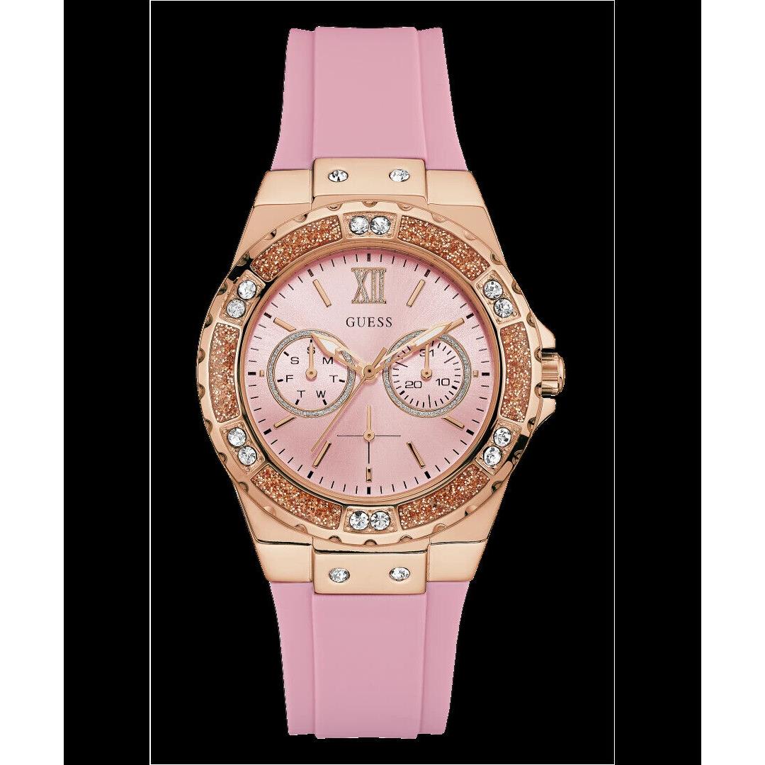 Guess Rose Gold Tone Case Pink Silicone Watch U1053L3