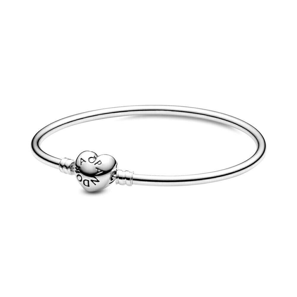 Pandora Logo Heart Clasp Bangle Bracelet 8.3 596268 21CM