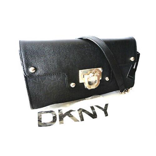 Dkny Handbag Donna Karan Black Leather Convertible Flap Clutch Shoulder Bag