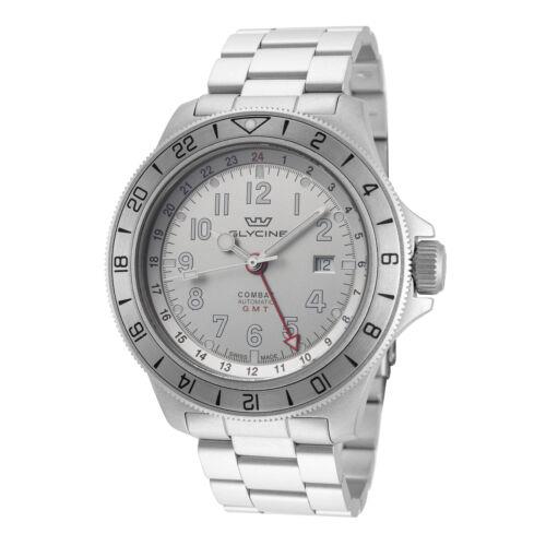 Glycine Men`s GL0330 Combat Sub Gmt 46mm Silver Dial Stainless Steel Watch