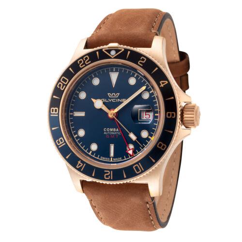 Glycine Men`s Combat Sub Sport 42 Bronze GL0317 Blue Dial Leather Watch