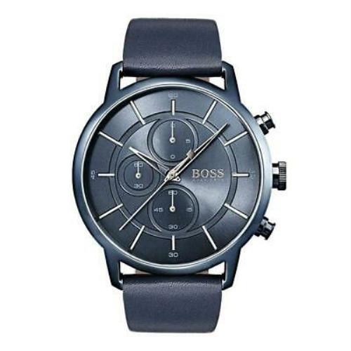 Hugo Boss 1513575 Architectural 44MM Men`s Chronograph Blue Leather Watch