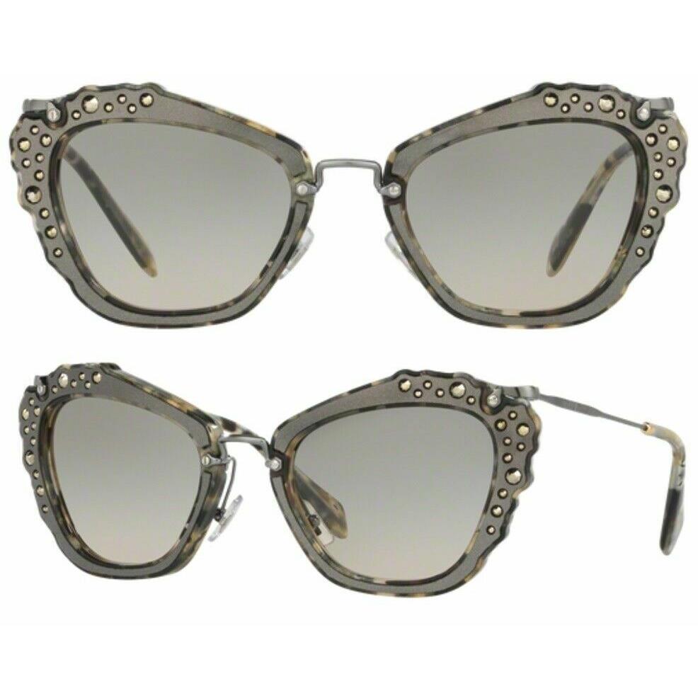 Miu Miu Noir 04Q Marble White Grey Silver Leather Crystal Sunglasses MU04QS