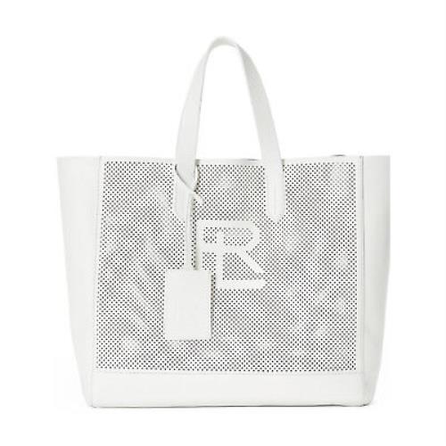 Ralph Lauren Purple Label Perforated White Leather RL Tote Bag