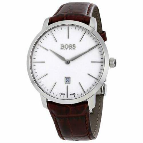 Hugo Boss Men`s 1513255 `swiss Made Slim` Brown Leather Watch