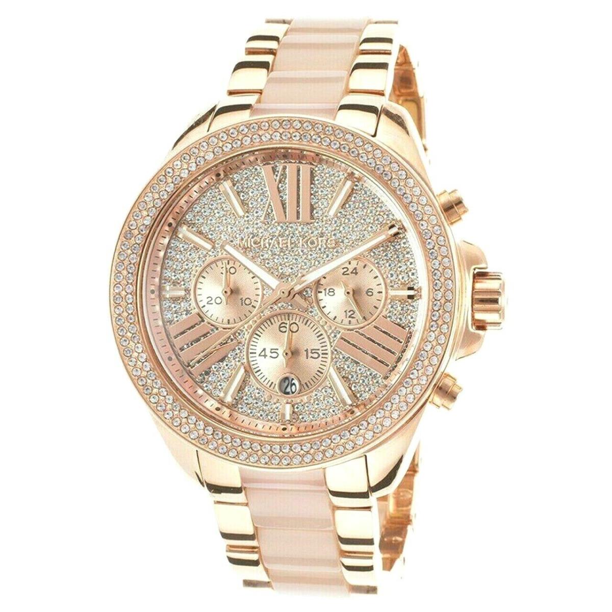 Michael Kors Wren Rose Gold+beige Horn 2 Tone Crystals Bracelet Watch MK6096