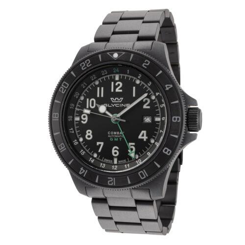 Glycine Men`s GL0332 Combat Sub 46 Gmt 46mm Black Dial Stainless Steel Watch