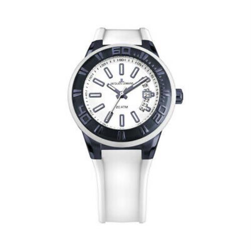 Jacques Lemans Men`s Miami 50mm Silver and Blue Dial Silicone Watch 1-1784R
